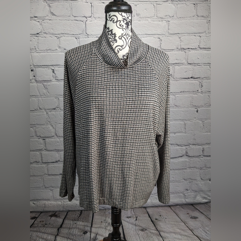 Lou & Grey women's long sleeve stretch knit hounds tooth print size xl BBIN